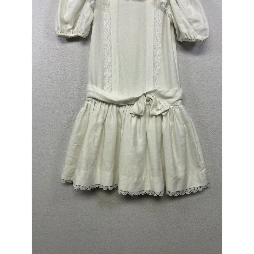 Vintage  Dorissa International Nicole Girls 10 Ivory Lace Drop Waist Dress